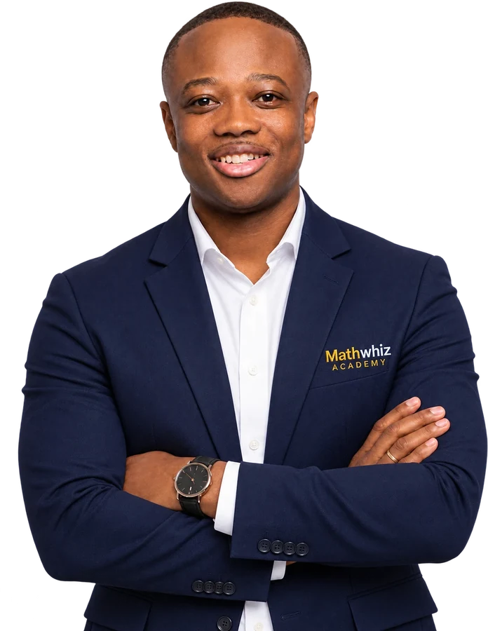Kevoy Campbell in a navy Mathwhiz blazer with arms folded.