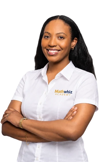 Mikiela Campbell in a white Mathwhiz shirt with arms folded.